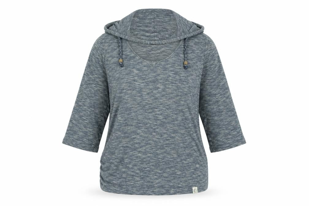 Front view of o'nie women’s blue cotton pullover hoodie, size S, - logo
