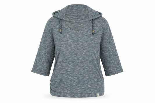 Front view of o'nie women’s blue cotton pullover hoodie, size S, - logo