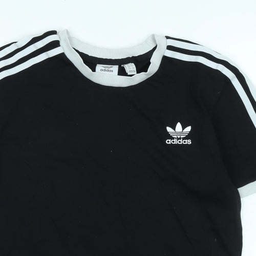 adidas Womens Black Cotton Basic T-Shirt Size 16 Crew Neck - Logo