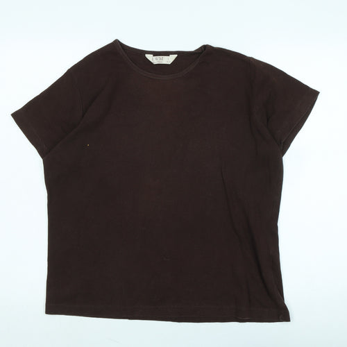 EWM Womens Brown Cotton Basic T-Shirt Size L Crew Neck - Logo