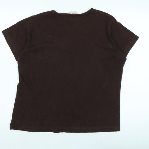 EWM Womens Brown Cotton Basic T-Shirt Size L Crew Neck - Logo