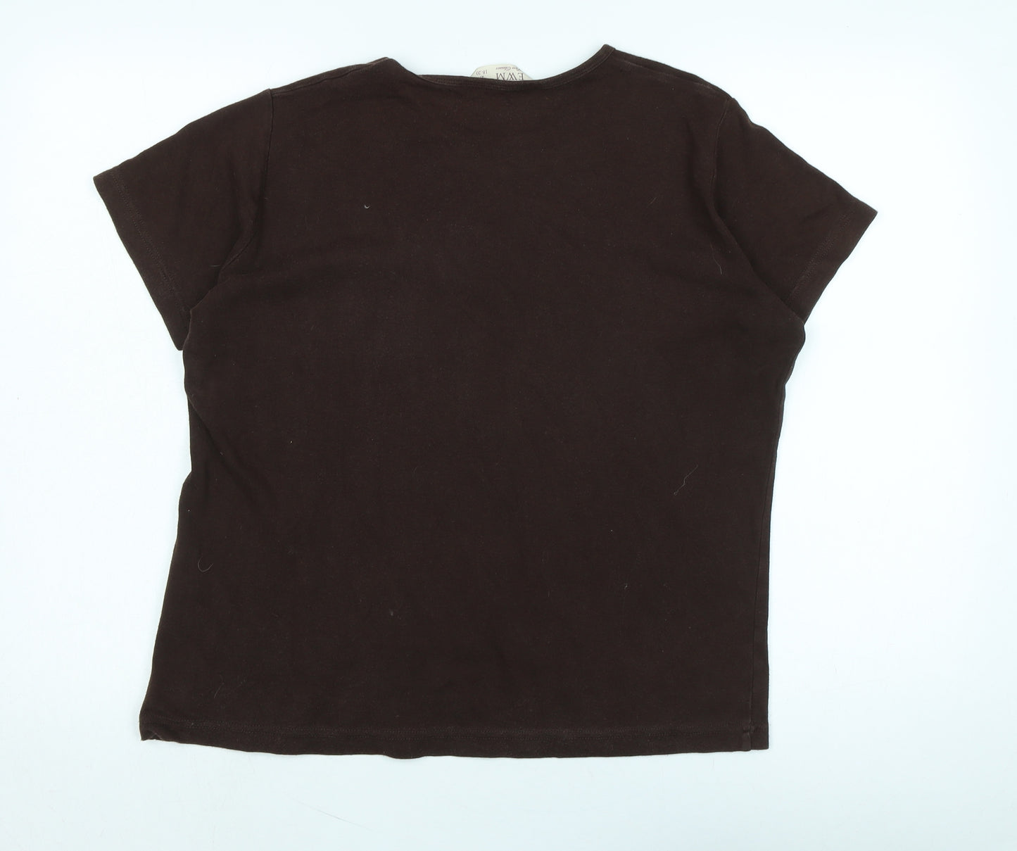 EWM Womens Brown Cotton Basic T-Shirt Size L Crew Neck - Logo