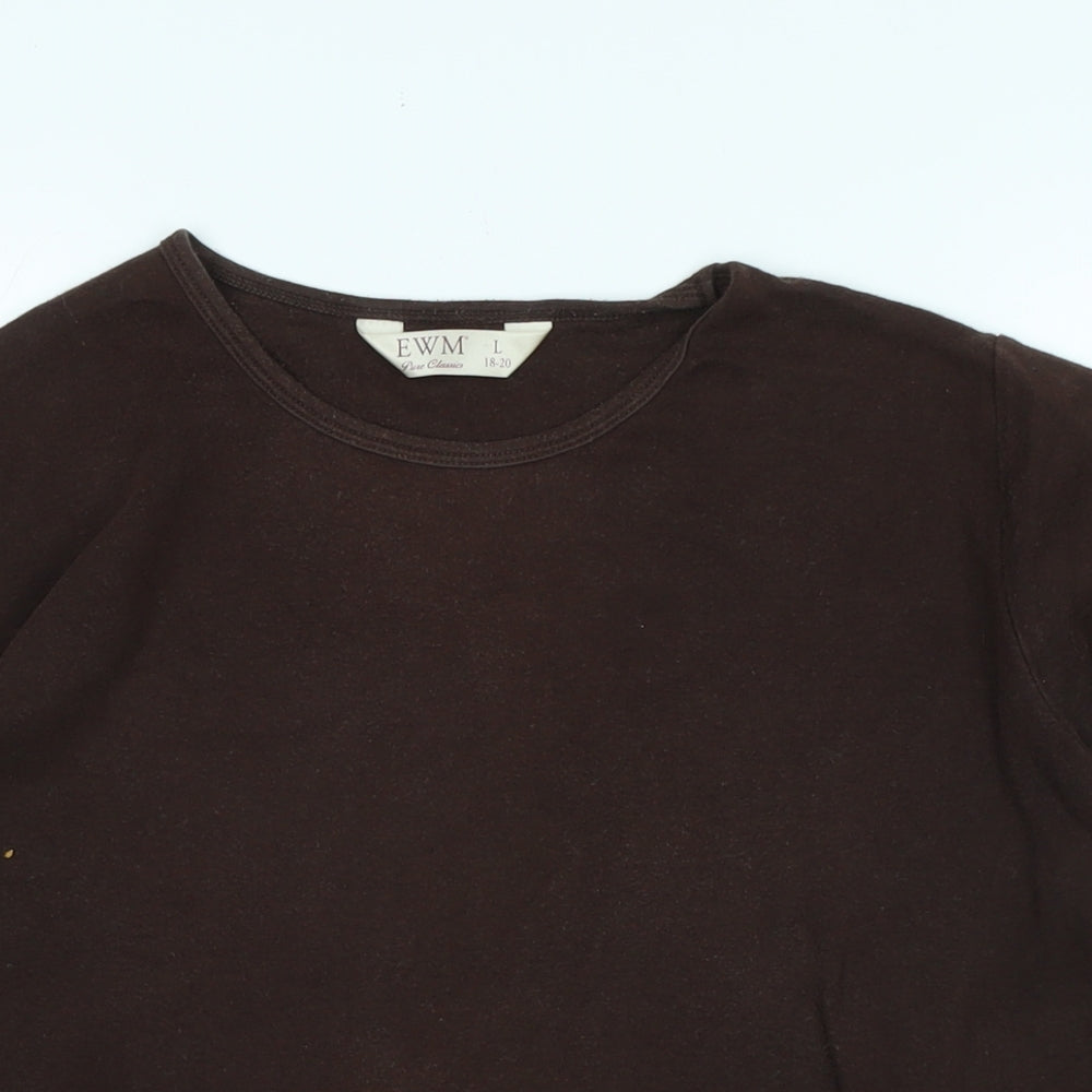 EWM Womens Brown Cotton Basic T-Shirt Size L Crew Neck - Logo