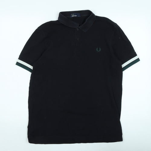 Fred Perry Mens Blue Cotton Polo Size L Collared Button - Logo