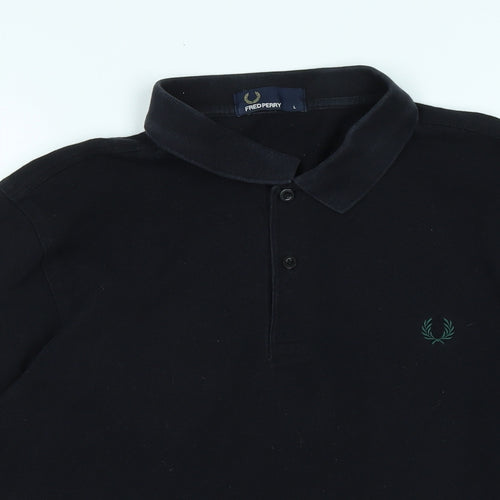 Fred Perry Mens Blue Cotton Polo Size L Collared Button - Logo