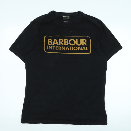 Barbour Mens Black Cotton T-Shirt Size L Crew Neck - Logo