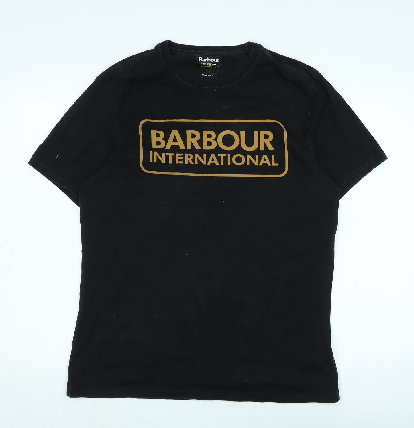 Barbour Mens Black Cotton T-Shirt Size L Crew Neck - Logo