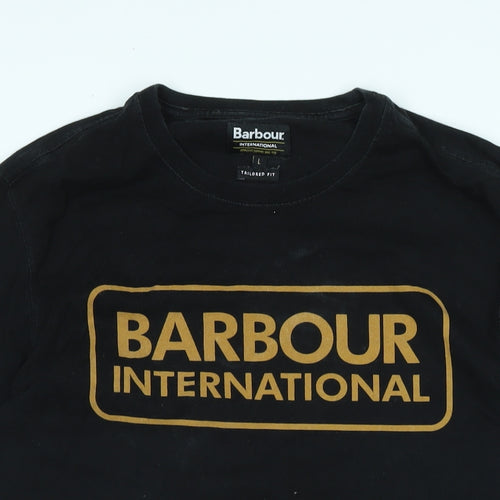 Barbour Mens Black Cotton T-Shirt Size L Crew Neck - Logo