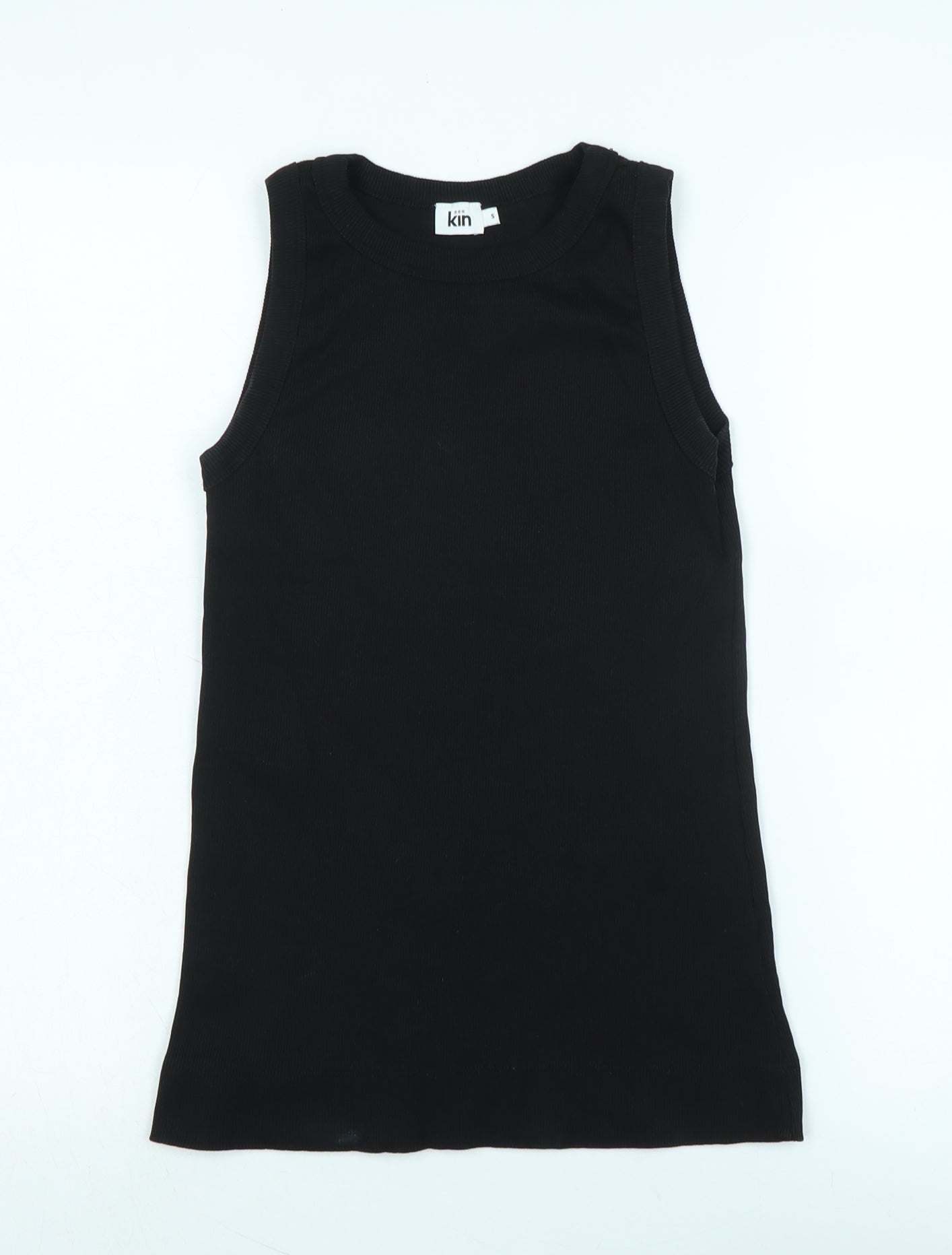 Kin Womens Black Cotton Basic Tank Size S Crew Neck - Logo