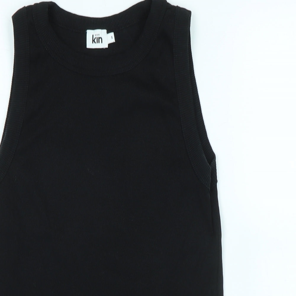 Kin Womens Black Cotton Basic Tank Size S Crew Neck - Logo