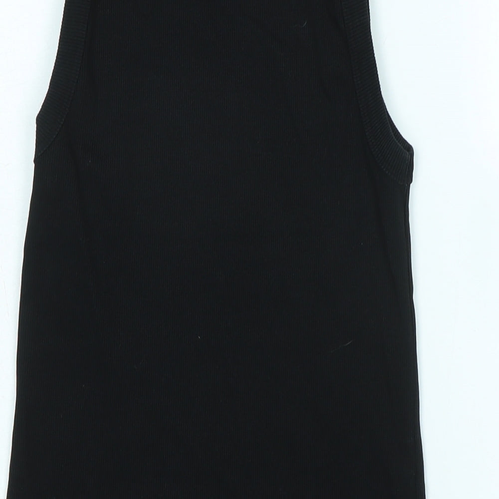 Kin Womens Black Cotton Basic Tank Size S Crew Neck - Logo