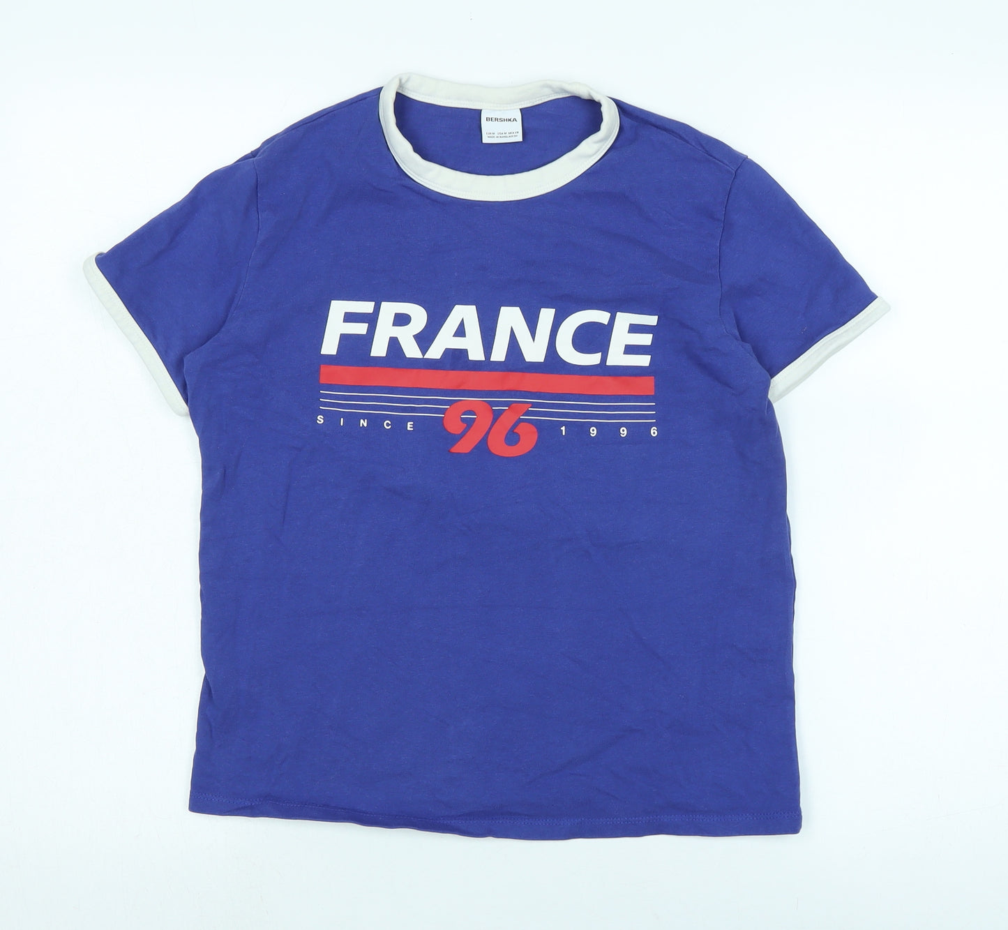 Berksha Womens Blue Cotton Basic T-Shirt Size M Crew Neck - Logo - France 96 - !0