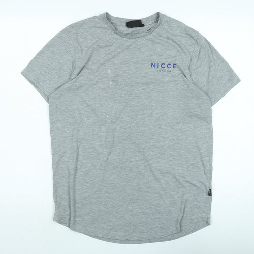 NICCE Mens Grey Cotton T-Shirt Size M Crew Neck - Logo