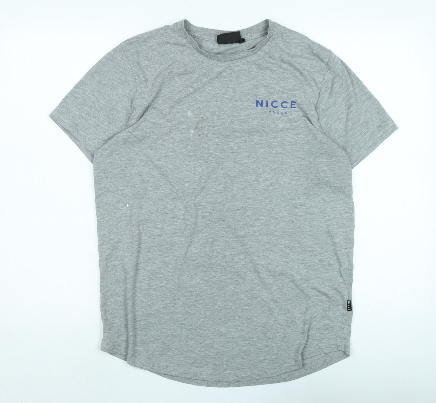 NICCE Mens Grey Cotton T-Shirt Size M Crew Neck - Logo