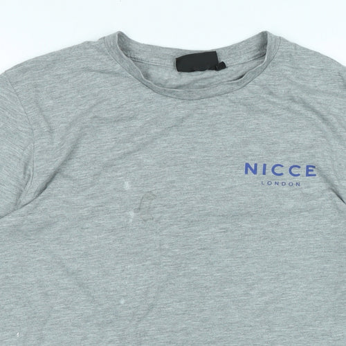 NICCE Mens Grey Cotton T-Shirt Size M Crew Neck - Logo