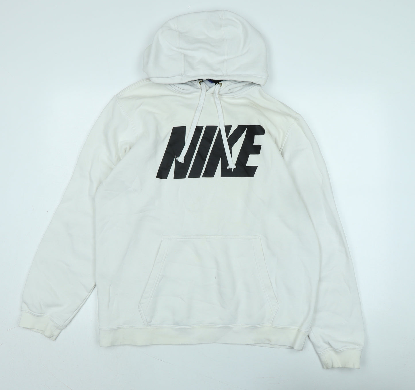 Nike Mens White Polyester Pullover Hoodie Size L - Logo - Nike