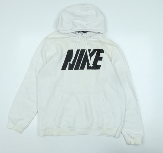 Nike Mens White Polyester Pullover Hoodie Size L - Logo - Nike