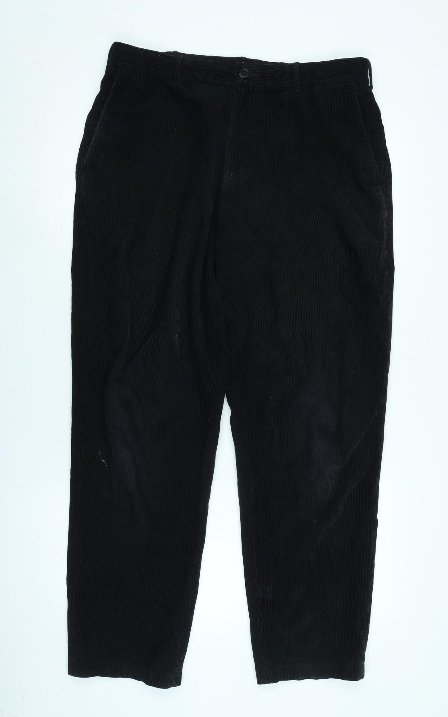 Uniqlo Mens Black Cotton Blend Trousers Size 32 in L28 in Regular Zip - Logo