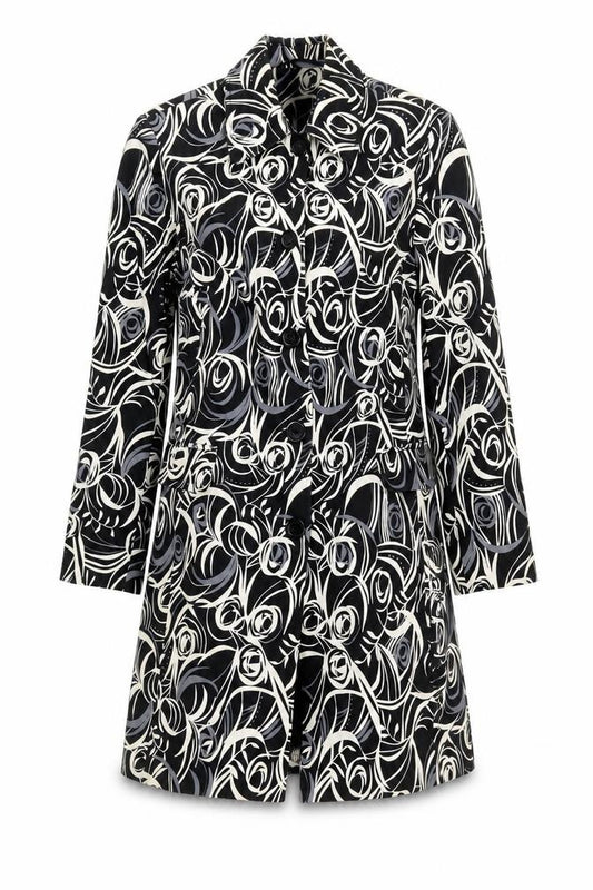 Front view of Next women’s multicoloured geometric jacket coat, size UK 12, button
