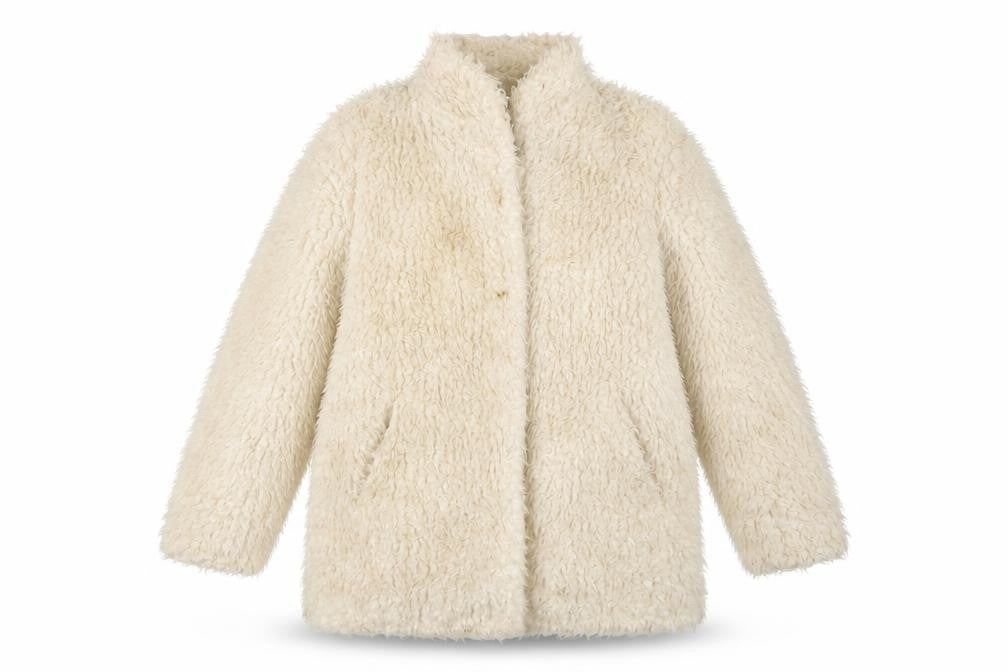 Front view of & Other Stories women’s ivory jacket coat, size UK 8, snap