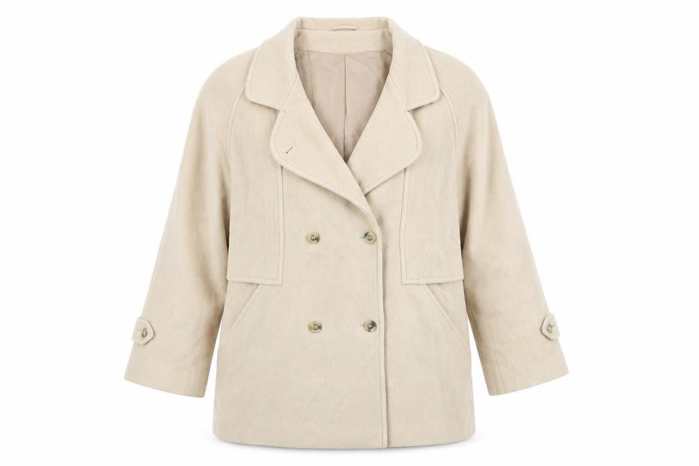 Front view of Classics Woman women’s beige jacket coat, size UK 18, button