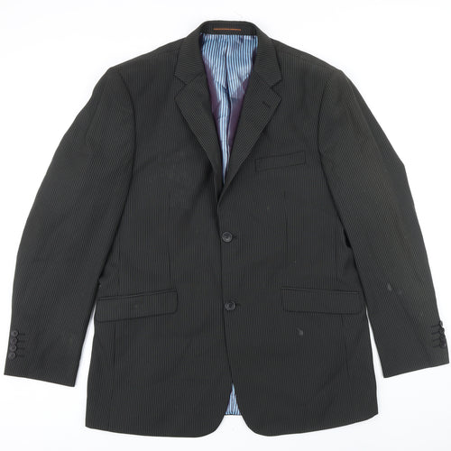 VOEUT Mens Grey Striped Polyester Jacket Blazer Size 46 Regular