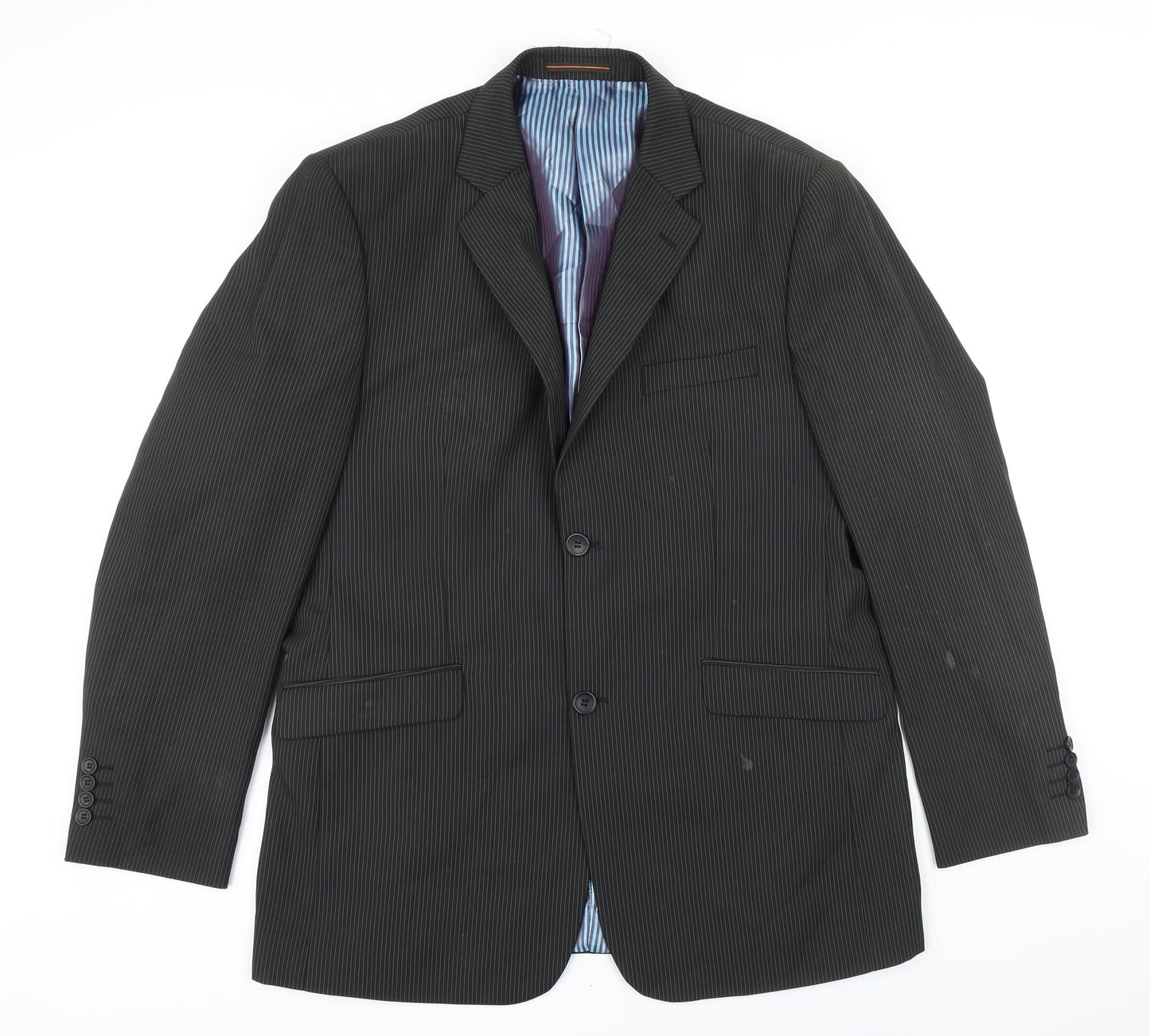 VOEUT Mens Grey Striped Polyester Jacket Blazer Size 46 Regular