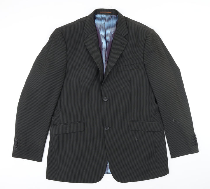 VOEUT Mens Grey Striped Polyester Jacket Blazer Size 46 Regular