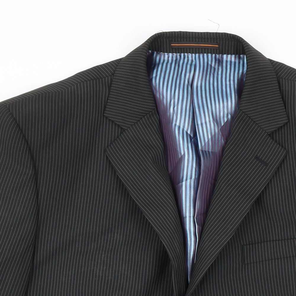 VOEUT Mens Grey Striped Polyester Jacket Blazer Size 46 Regular