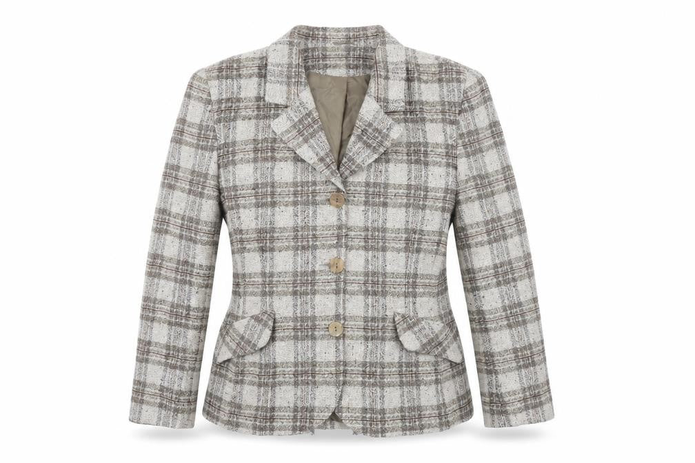 Berkertex Womens Brown Check Jacket Blazer Size 18 Button
