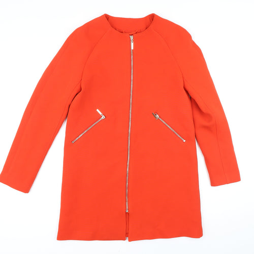 H&M Womens Red Herringbone Jacket Coat Size 6 Zip