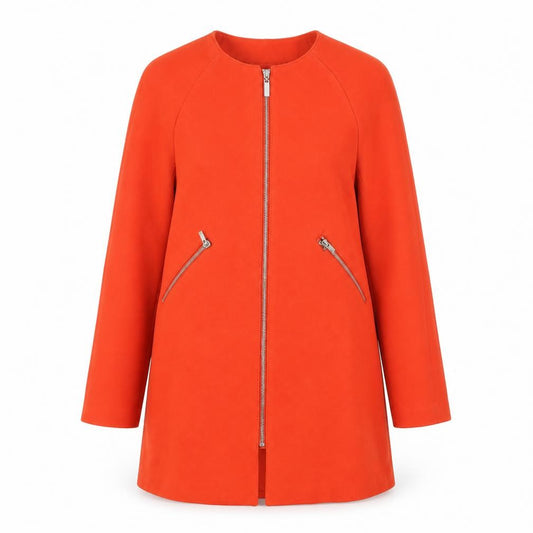 Front view of H&M women’s red herringbone jacket coat, size UK 6, zip