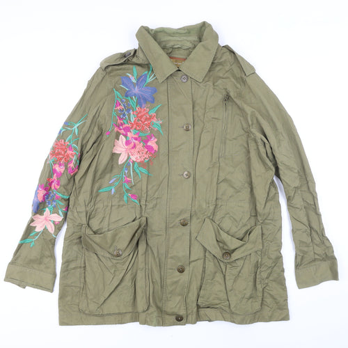 Per Una Womens Green Jacket Size 20 Zip - Embroidered Flowers