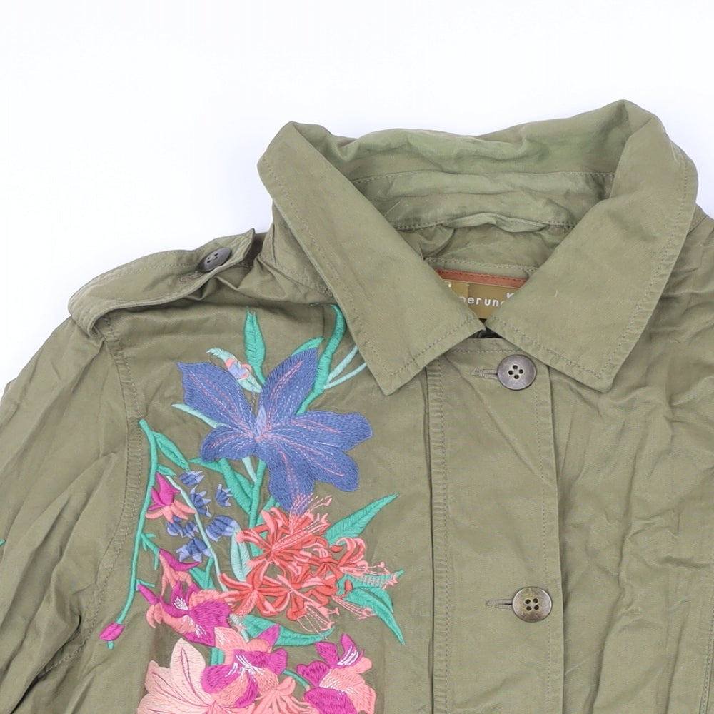 Per Una Womens Green Jacket Size 20 Zip - Embroidered Flowers