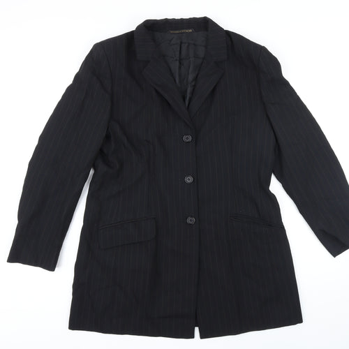 Marks and Spencer Womens Black Striped Jacket Blazer Size 16 Button