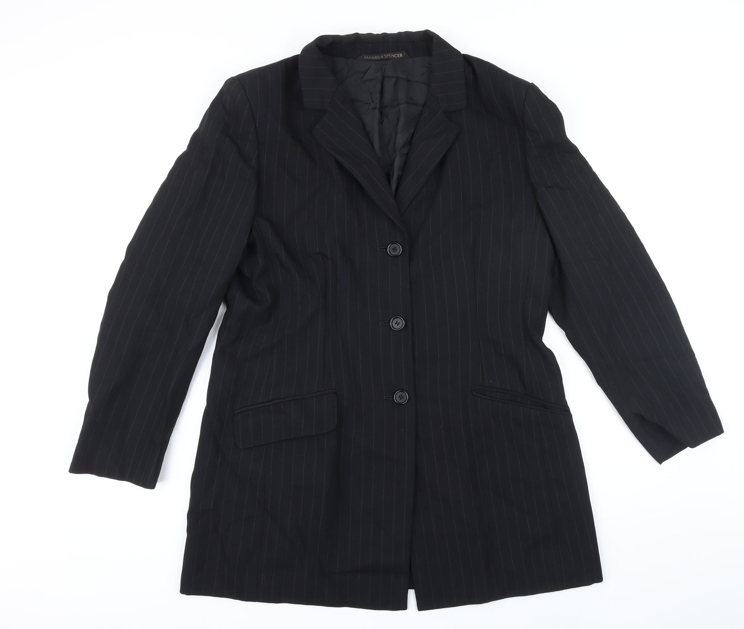 Marks and Spencer Womens Black Striped Jacket Blazer Size 16 Button