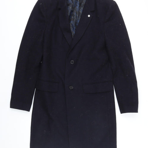 Burton Mens Blue Overcoat Coat Size XS Button