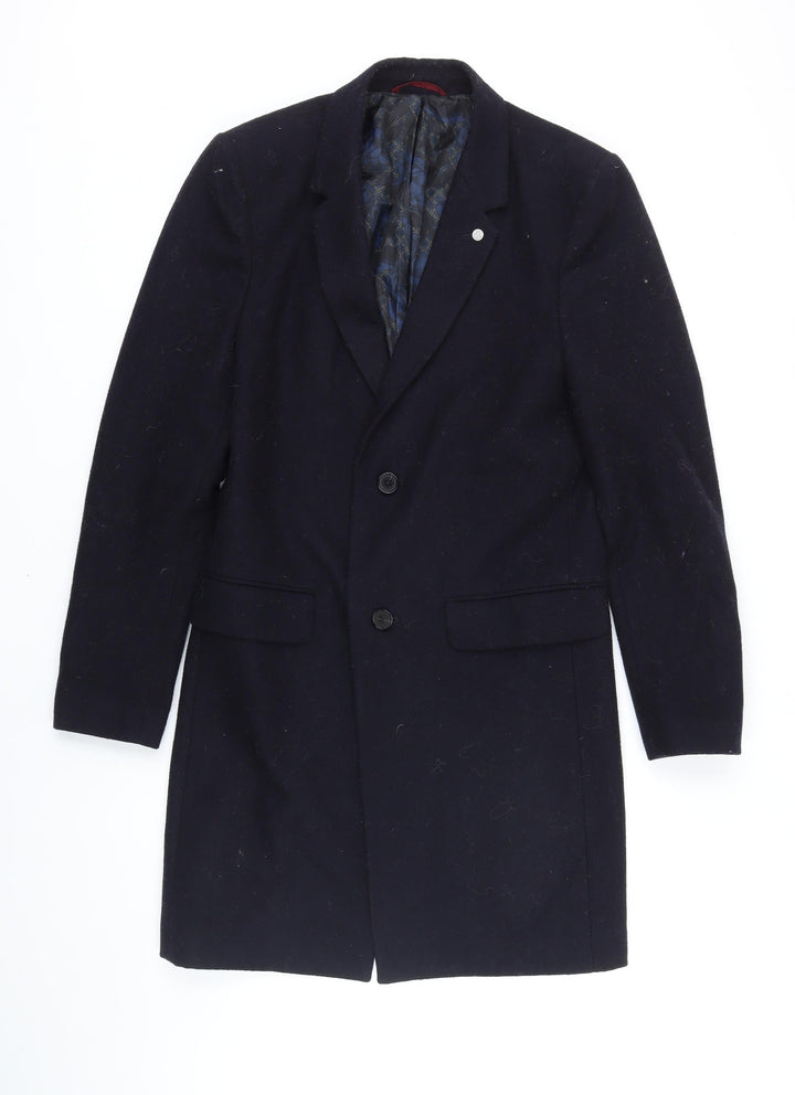 Burton Mens Blue Overcoat Coat Size XS Button