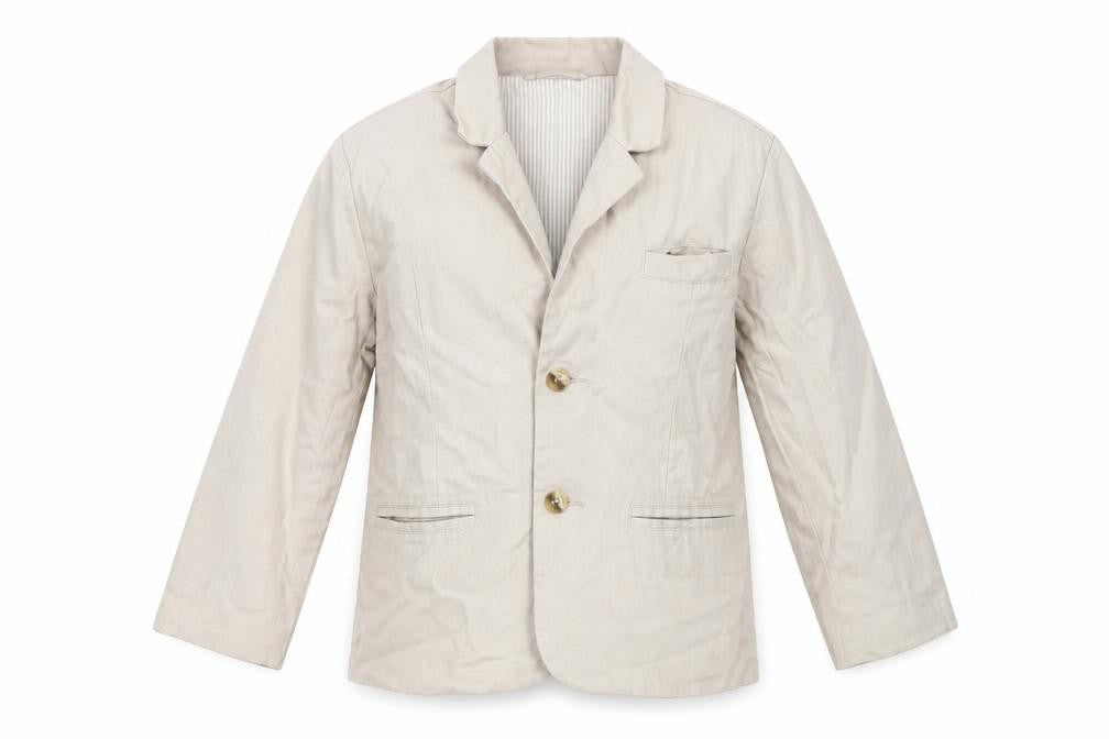 Front view of Next boys’ beige ikat jacket blazer, size 3-4, years button