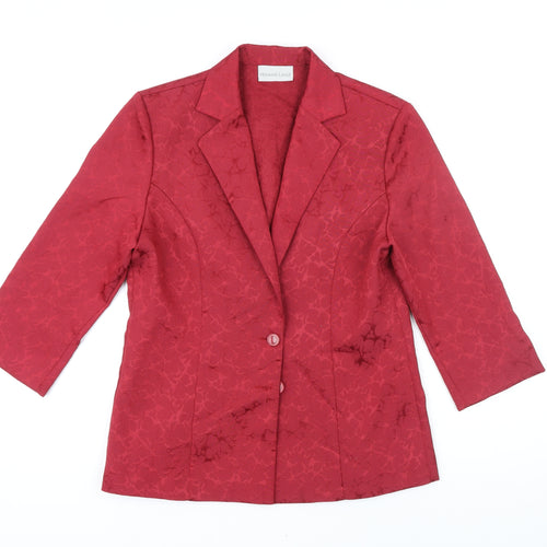 Hermann Lange Womens Red Floral Jacket Blazer Size 10 Button