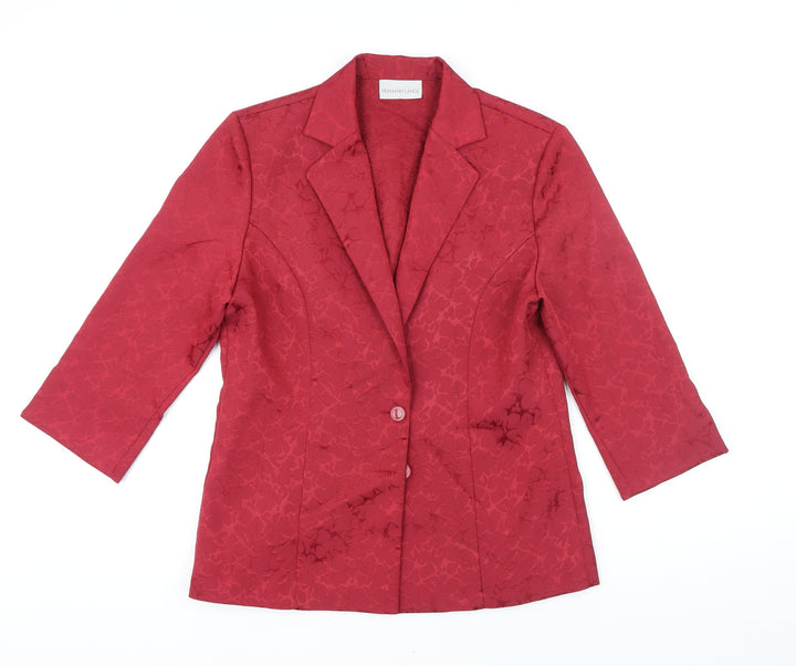 Hermann Lange Womens Red Floral Jacket Blazer Size 10 Button