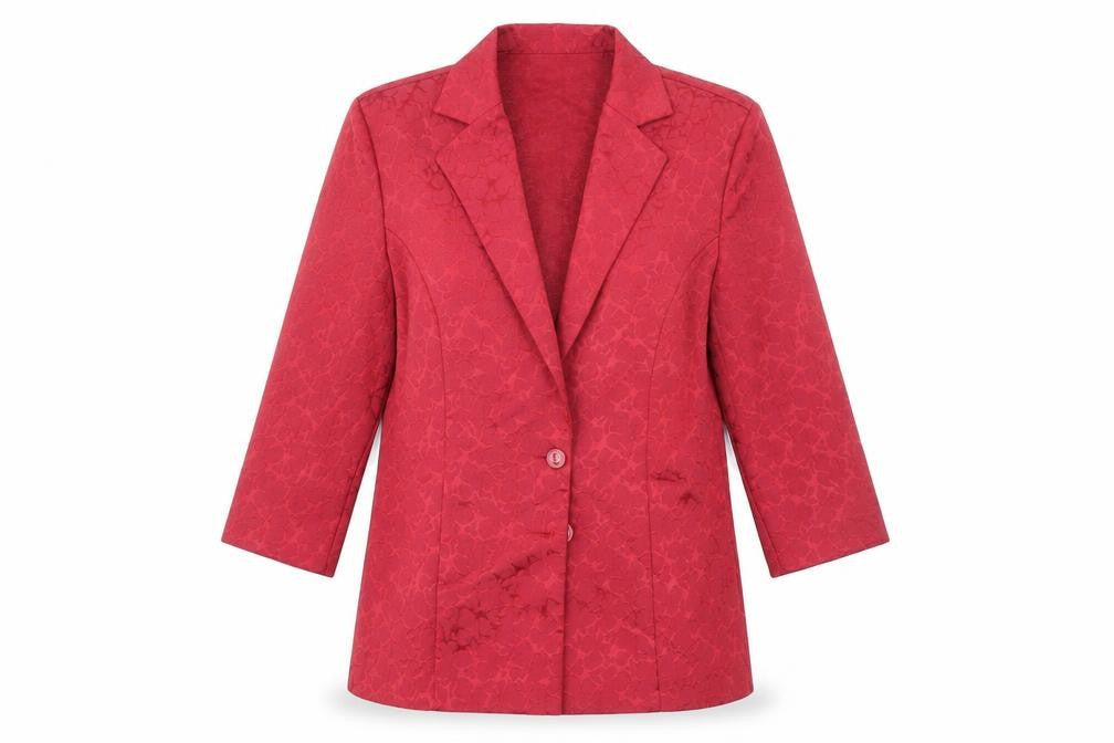 Front view of Hermann Lange women’s red floral jacket blazer, size UK 10, button