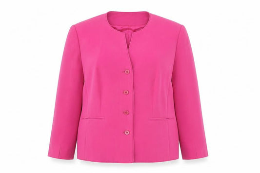 Front view of Country Casuals women’s pink jacket blazer, size UK 16, button