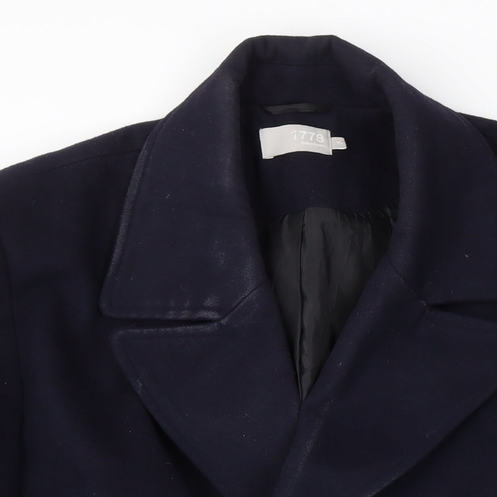 Debenahms Mens Blue Overcoat Coat Size XL Button