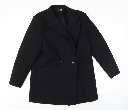 H&M Womens Black Herringbone Jacket Coat Size S Button