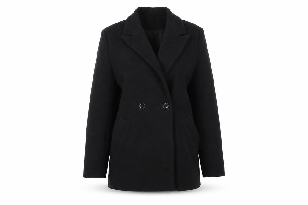 H&M Womens Black Herringbone Jacket Coat Size S Button