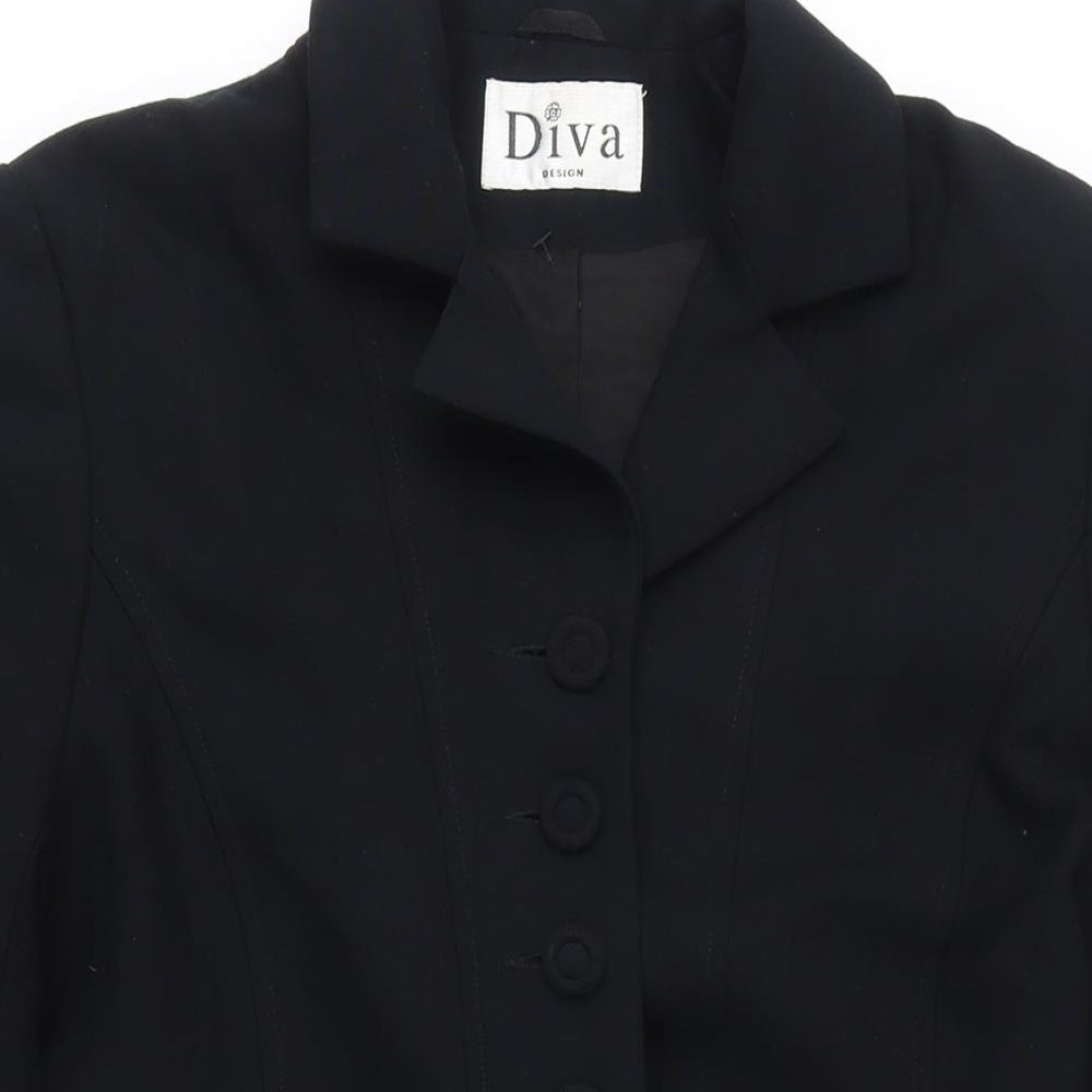 Diva Design Womens Black Jacket Coat Size 12 Button