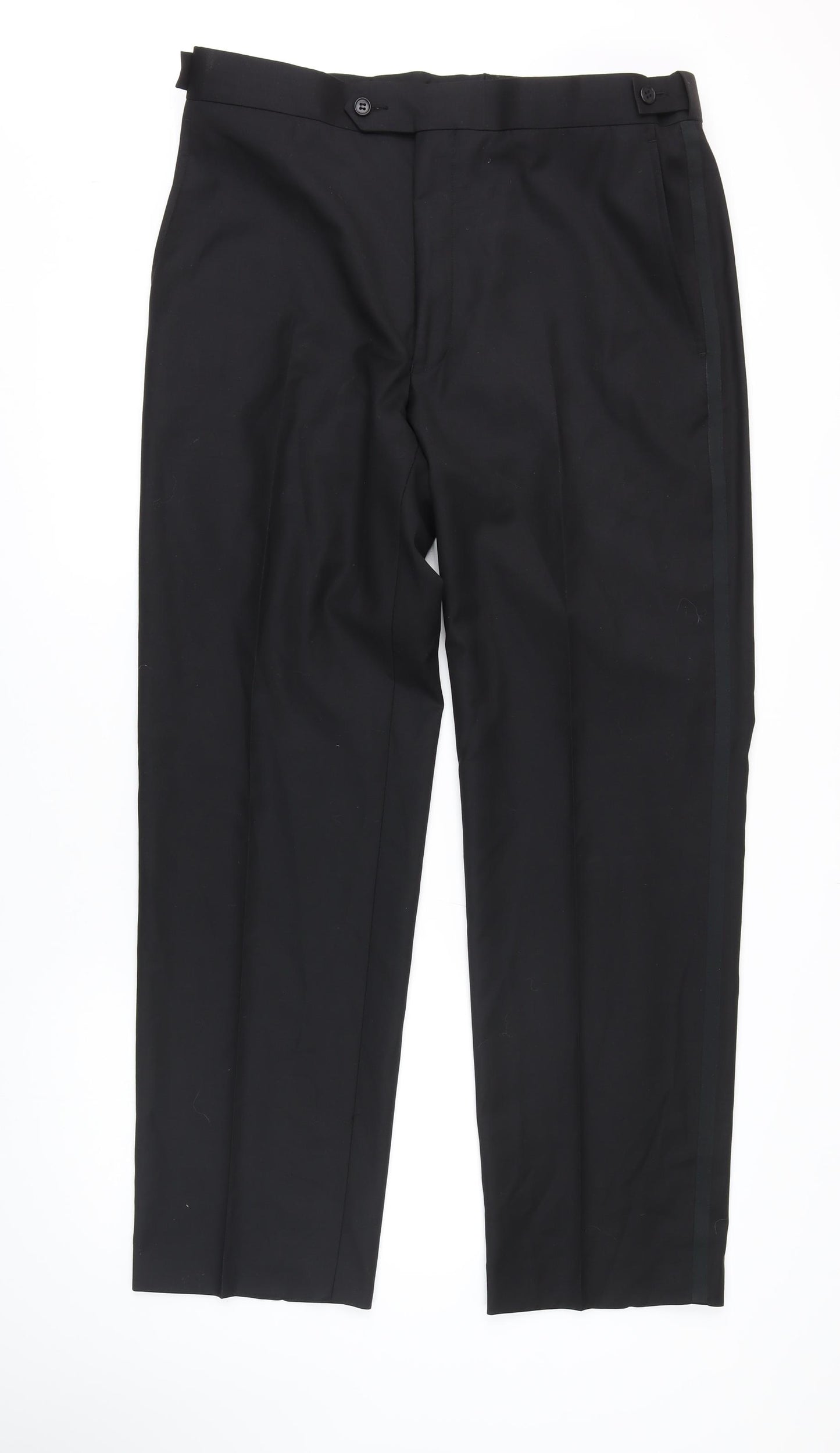 John Lewis Mens Black Wool Trousers Size 36 in L31 in Regular Zip