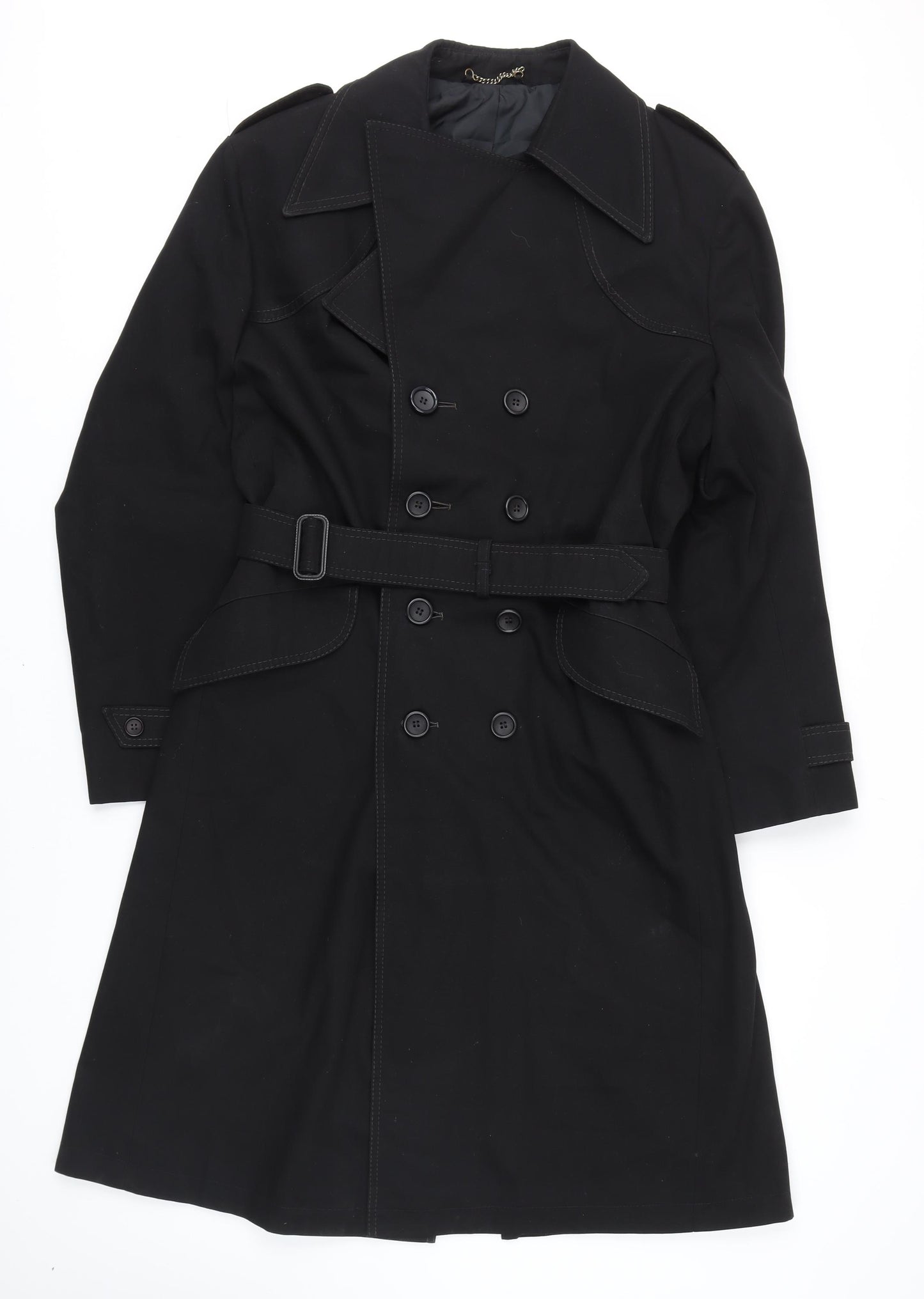 C&A Womens Black Rain Coat Coat Size L Button