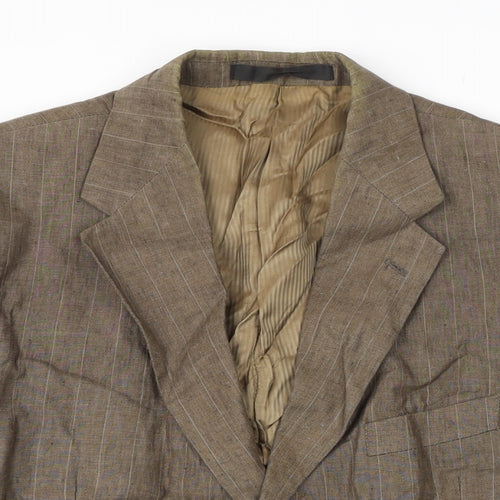 M&S Mens Brown Striped Linen Jacket Blazer Size 42 Regular